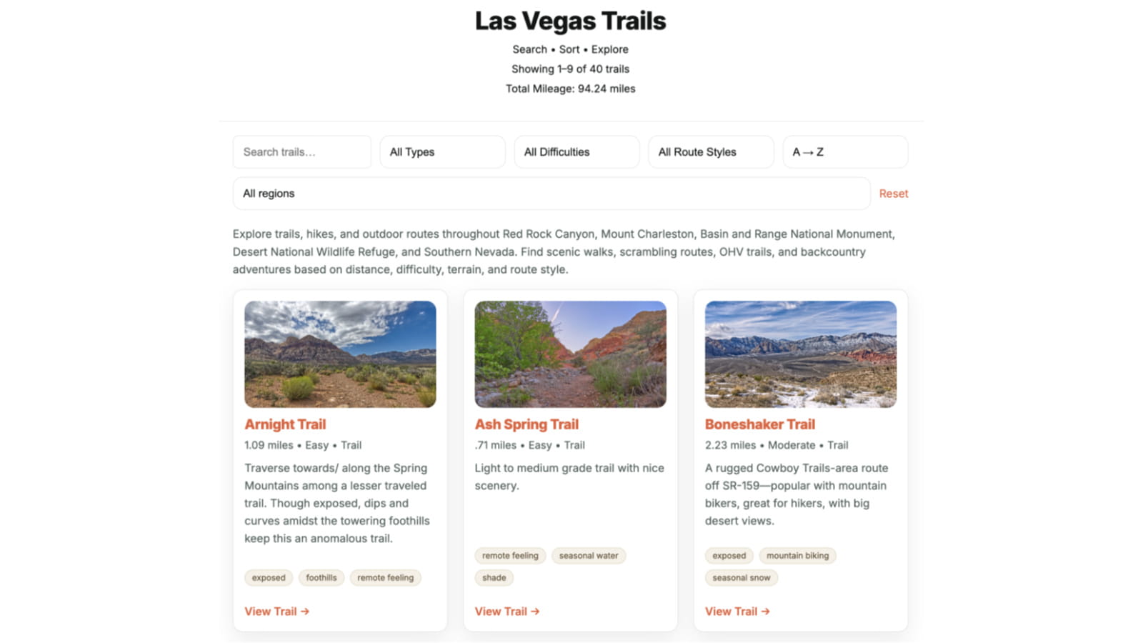 Red Rock Hiker Hub platform screenshot